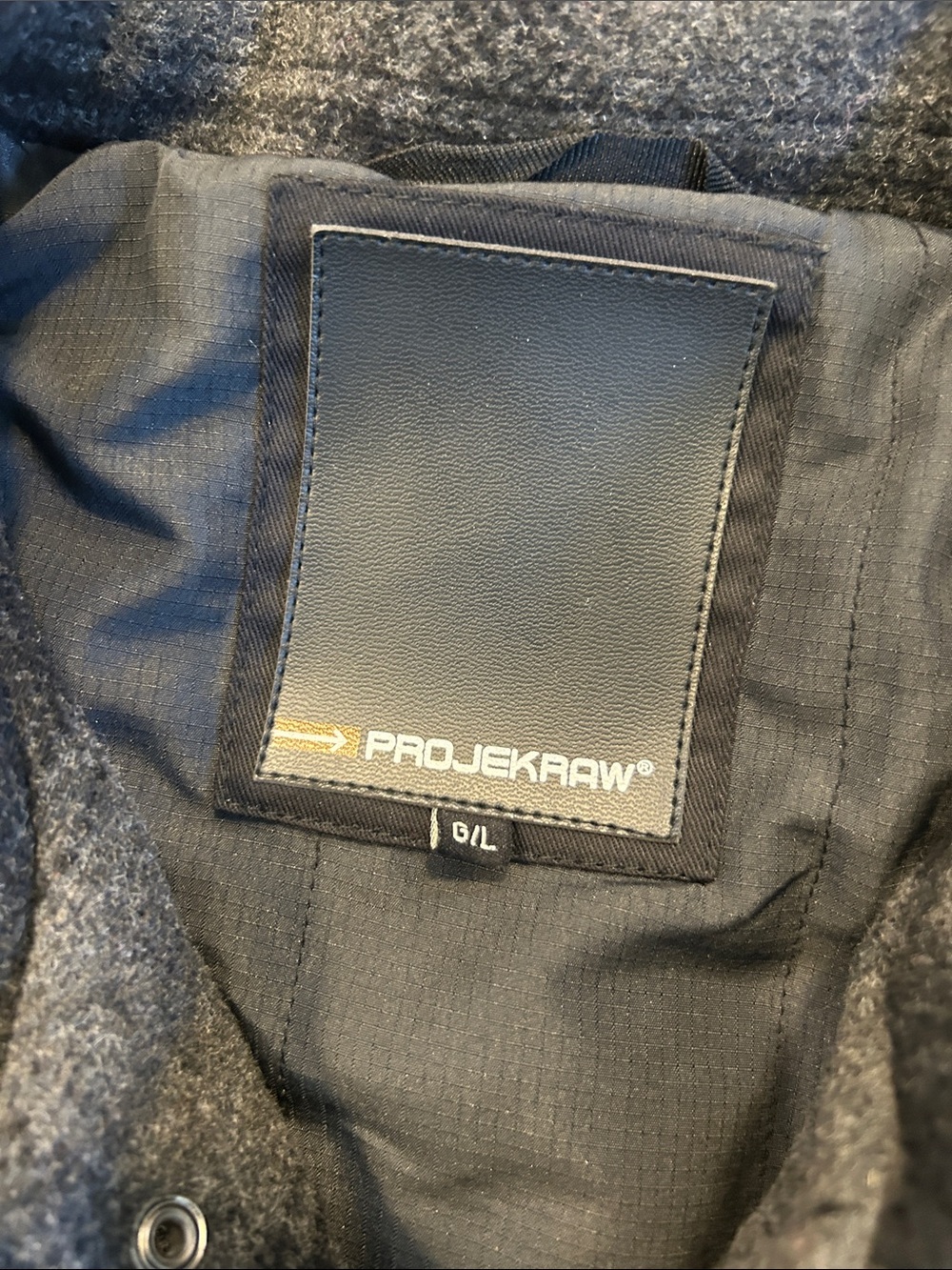 Projek Raw Wool Blend Plaid Bomber Jacket Gray Black Utility Zip Snap Men’s L - Picture 3 of 13